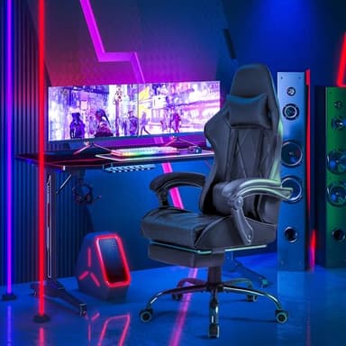 Homall Gaming Chair, Computer Chair with Footrest and Massage Lumbar Support, Ergonomic High Back Video Game Chair with Swivel Seat and Headrest (Dark Black) - Image 2