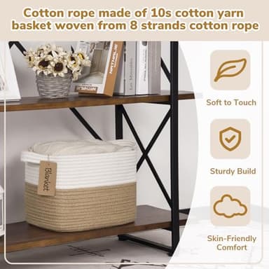 Goodpick Woven Storage Baskets for Organizing, Dog Toy Basket Medium Empty Gift Basket with Handles, Square Wicker Basket, White and Jute Storage Bin, 13.5 x 11 x 9.5 Inches - Image 5