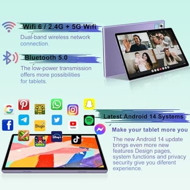 2025 Android 14 Tablet with Keyboard 20GB+128GB+1TB Expand, 10.1 Inch Octa-Core 2-in-1 Tablets with HD IPS Display, 5G WiFi 6, 6000mAh Battery, BT5.0, Split Screen, Widevine L1, Mouse, Case -Purple - Image 5