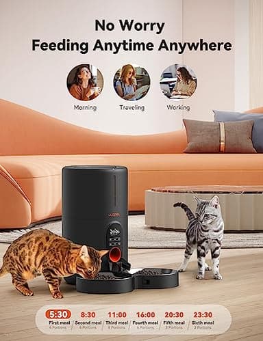 WOPET Automatic Cat Feeders 2 Cats-(𝟮𝟬𝟮5 𝗨𝗽𝗴𝗿𝗮𝗱𝗲) Timed Cat Feeder with Stainless Steel Bowl, Programmable 1-6 Meals Control, Dual Power Supply Auto Pet Feeder for Cats and Dogs - Image 4