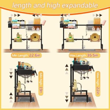 ADBIU Over The Sink Dish Drying Rack (Expandable Height and Length) Snap-On Design 2 Tier Large Dish Rack - Image 3