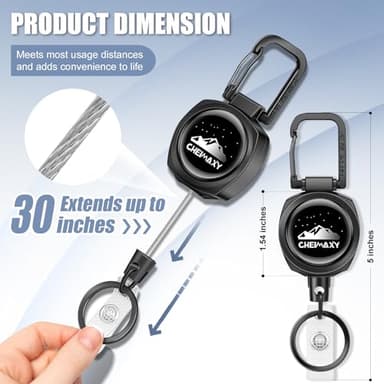 2 Pack Tactical ID Badge Reels, Cheimaxy Heavy Duty Carabiner Retractable Badge Holder, ID Card Holder, Retractable Keychain with 30IN Wire Rope, 8 OZ Weight Capacity - Image 2