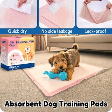 MoMoCo 23"x23"-100 Count Pink Puppy Pads, Super Absorbent, Leak-Proof, Quick-Dry Training Pads for Small Dogs & Puppies, Disposable Potty Pads - Image 4