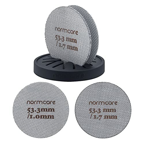 Normcore 2 Packs 53.3mm Puck Screen with Stand - Reusable Contact Shower Screen with Silicone Holder - 1.7mm / 1.0mm Thickness 150μm Mesh - Compatible with Espresso Machine 54mm Portafilter Basket - Image 1