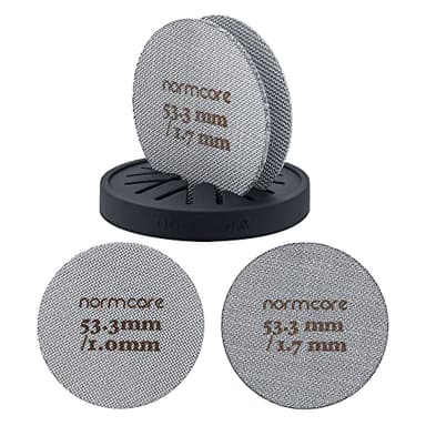 Normcore 2 Packs 53.3mm Puck Screen with Stand - Reusable Contact Shower Screen with Silicone Holder - 1.7mm / 1.0mm Thickness 150μm Mesh - Compatible with Espresso Machine 54mm Portafilter Basket - Image 1