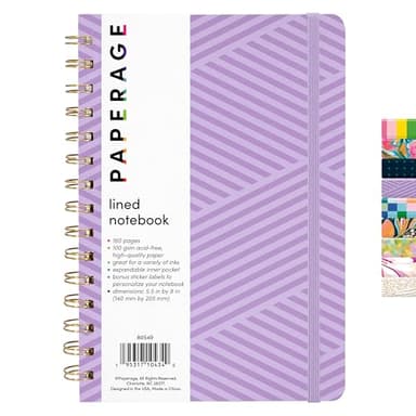 PAPERAGE Lined Spiral Journal Notebook, (Geometric Lavender), 160 Pages, Hardcover Journal for Women & Men, Medium 5.5 in x 8 in - 100 GSM, Thick Paper, Spiral Notebook for Work, School & Journaling - Image 1