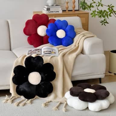 Flower Shaped Pillow, Cute Decorative Throw Pillows with Soft Rabbit Fur for Couch Bed Chair Floor, Christmas Pillow Seating Cushions with Room Décor for Bedroom Living Room(14.9 Inches, Brown) - Image 5