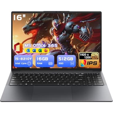16" Laptop Computer Core i5(up to 3.6GHz)16GB RAM,512GB SSD,Window 11 Pro Notebook PC,MS Office,gaming laptop,1920 x 1200 FHD 16:10 Display, with BT5.0 Wi-Fi, USB A, HDMI, RJ45, Backlit Keyboard - Image 1