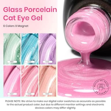 Beetles Cat Eye Gel Nail Polish Set, 6 Summer Colors Pastel Shimmer Glitter Gel Polish Kit Soak Off LED UV Curing Requires Pink Red Blue Orange Green Purple Velvet Gel with Magnet Gift for Women - Image 3