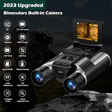 Digital Binoculars Camera, 2.4" LCD Display 12X 48MP Pictures 2.5K Videos Camera with 32GB Card, Binoculars for Bird Watching Hunting Outdoor Adventures (DT40) - Image 3