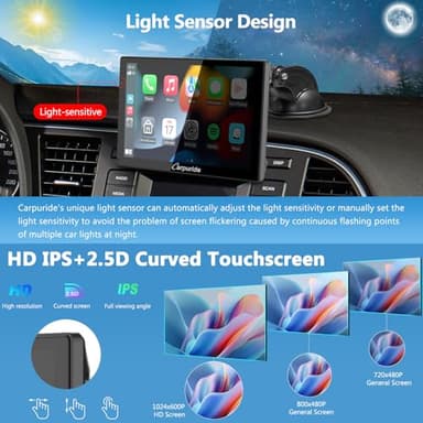 CARPURIDE W905 Portable Carplay & Android Auto, 9'' Touch Carplay Screen for Car, 4K Dash Cam,1080p Backup Camera, Car Play Navigation with Mirror Link/Siri/FM/Bluetooth/Light Sensor, for 12-24V - Image 7