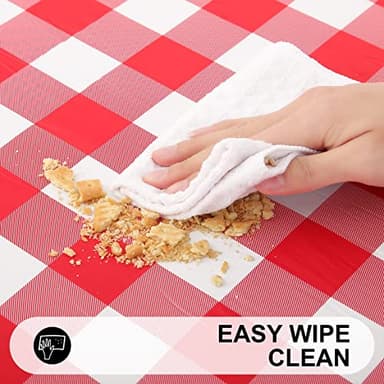 Smiry Rectangle Picnic Table Cloth, Elastic Waterproof Fitted Vinyl Tablecloths, Flannel Backed Buffalo Plaid Table Covers for Dining, Camping, Outdoor (White and Red, 30" x 72") - Image 4