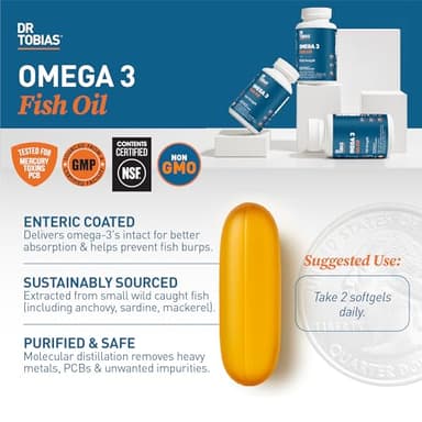 Dr. Tobias Omega 3 Fish Oil, 2000mg Triple Strength with 800mg EPA 600mg DHA Per Serving, Fish Oil Omega 3 Supplements for Heart, Brain & Immune Support, 180 Softgels, 90 Servings - Image 4