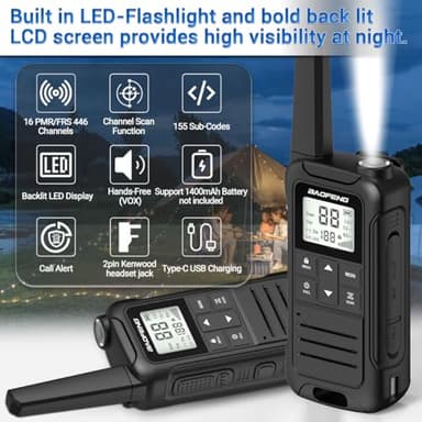 Walkie Talkies Long Range Rechargeable Walkie Talkie for Adults, Baofeng F22 FRS Radio Walky Talky Family Walkie-Talkie with Flashlight 1400 mAh Battery USB Charger for Camping Trip 2Pack - Image 2