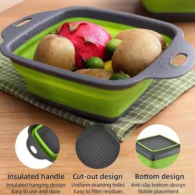 Aoeist 3 Packs Silicone Collapsible Strainer Silicone Collapsible Colanders For Easy Storage for Pasta & Veggies or as a Fruit or Berry Bowl, Normal, Green - Image 2