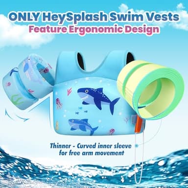 HeySplash Swim Vest for Kids, Toddler Pool Floaties Fit 31-66 Lbs, Children Swimming Vest with Adjustable Strap, Swim Jacket Water Wing Arm Float, Puddle Beach Boat Jumper Boy Girl Age 2-7,Blue Shark - Image 2