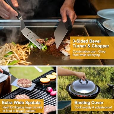 Riddle Accessories Kit, 36PCS Complete Flat Top Grill Accessories Set for Blackstone, Grill Spatula Set with Enlarged Spatulas, Burger Press, Basting Cover, Scraper for Outdoor BBQ, Teppanyaki, Red - Image 4