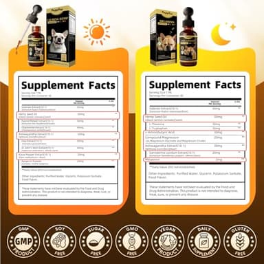 POPPAW Dog Calming & Melatonin Drops, Day & Night Calm Support Set, Anxiety & Stress Support Calming Treat, Enhance Calmness & Sleep for Separation, Travel, Fireworks & Thunder, Bacon Flavor, 2 FL.Oz - Image 7