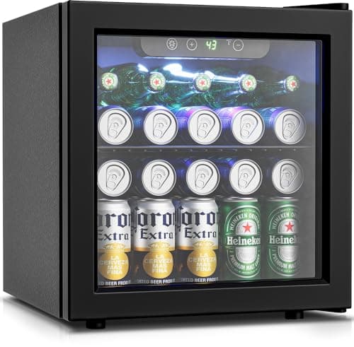 Feelfunn Beverage Refrigerator Cooler - 12 Bottle 50 Can Mini Fridge with Glass Door, Soda Wine Beer Drink Fridge - Small Refrigerator for Office Home Bedroom Dorm Bar, 1.3 Cu.Ft, Black - Image 1