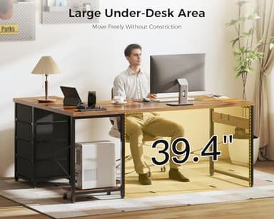 Casaottima 53'' L Shaped Desk with Drawers, Reversible Computer Desk with Storage, Gaming Table with Power Outlets, USB Ports, PC Case Shelf, Corner Desk for Home Office, Easy Assembly, Vintage - Image 5