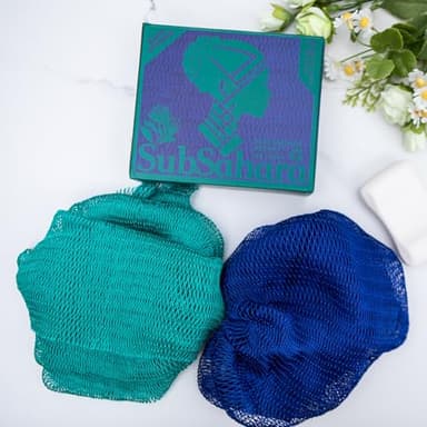 SubSahara Authentic African Net Sponge - 2 Pieces Exfoliating Scrubber for All Skin Types, Bath Sponge for Face & Body, Travel Portable, Durable, Gentle Exfoliation (Dark Blue & Forest Green) - Image 2