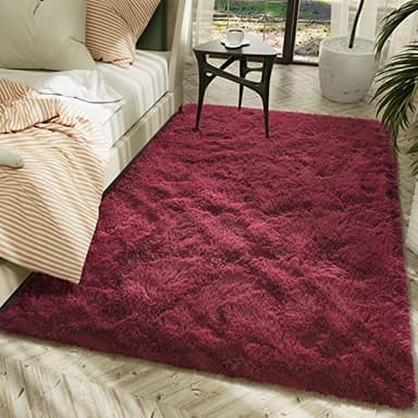 LOCHAS Ultra Soft Indoor Modern Area Rugs Fluffy Living Room Carpets for Children Bedroom Home Decor Nursery Rug 5.3x7.5 Feet, Burgundy - Image 2