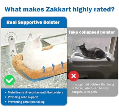 Zakkart Foldable Cat Hammock for Window - Cordless, Machine Washable Bed, Robust Metal Frame & ABS Brackets - Cat Window Perch for Large Cats and Kitten (Brown Bolster Bed, Large) - Image 2