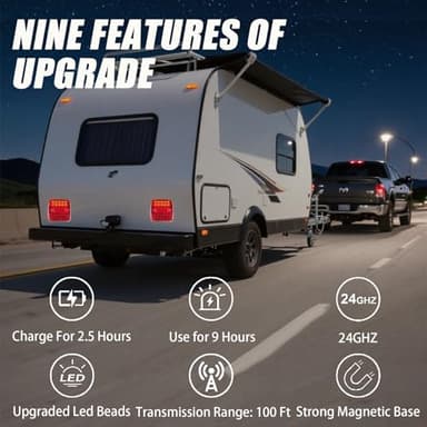 Wireless Trailer Lights Magnetic, upgrade Rechargeable Wireless Trailer Tow Lights LED Kit, IP65 Waterproof, 10-Hour Battery Life, 100 FT Signal Synchronization for Towing Truck Camper RV Boat - Image 2