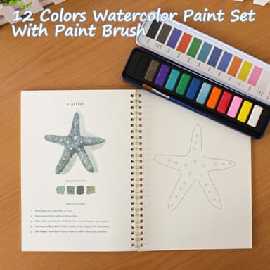XZGTAND Beginner Watercolor Painting Kit – 12 Colors Paint Set with Brush, Animal-Themed Art Supplies for Adults & Teens (Seaside) - Image 6