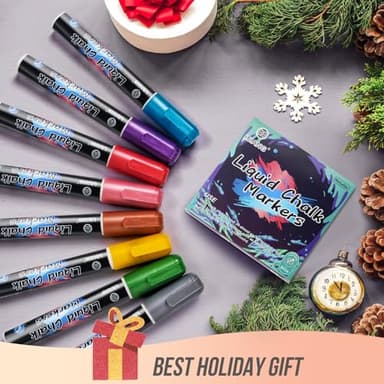 IJIANG Liquid Chalk Markers - Metallic 8Colors, Chalk Markers - 6mm Reversible Tip for Glass, Window, Cars, Chalkboard, Whiteboard, Blackboard Signs - Image 2