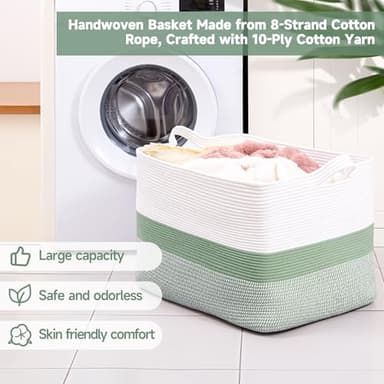 CLHMILY&Z Stylish Square Cotton Rope Storage Basket - 22x17x13.8 Inches - Perfect Nursery Storage Bin and Baby Toy Basket for Organizing Toys and Blankets - Image 2