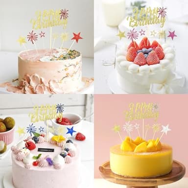 BEISHIDA 7 pcs Happy Birthday Cake Topper Happy Birthday Cupcake Toppers Cake Decoration Purple Gold Glitter 18th 30th 40th 50th Cake Decoration for Birthday Party Supplies Boys Girls Men Women - Image 5