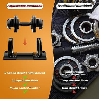 Adjustable Dumbbell Set with Tray - 52lbs, Anti-Slip Handle & Weight Plate for Home Strength Training - Image 7