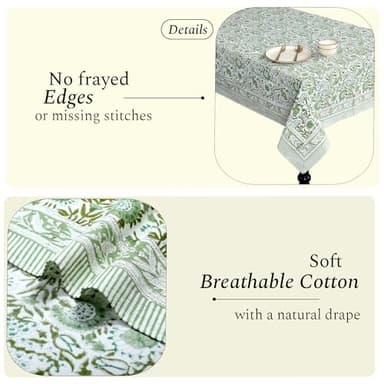 CPC Tablecloth 100% Cotton 60x90 Inch Indian Block Print Rectangle Table Cover, Washable Table Cloth for Weddings, Spring/Summer, Barbeque - Agate Green - Image 4