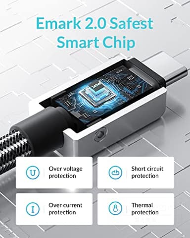 PHIXERO 240W USB C to USB C Cable, Zine Alloy, 10ft, Black - Image 3