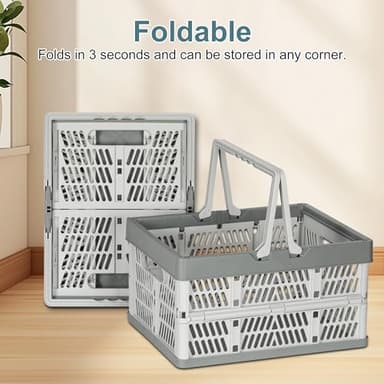 PAG-Mass Heavy Duty Plastic Milk Crates for Storage, 2-Pack Stackable Storage Bins for Organizing, Collapsible Shopping Basket with Handle for Groceries, Suitable for Home Office School Store, Gray - Image 5