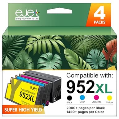 ejet 952XL Ink Cartridges Combo Pack High Page Yield (4-Pack) Compatible for HP 952XL Ink Cartridges Combo Pack | Works Officejet Pro 8702 8710 8720 8210 7740 7720，Black Cyan Magenta Yellow | N9K28AN - Image 1