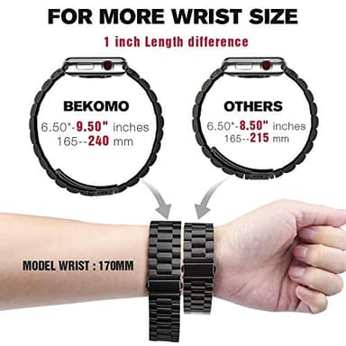 Bekomo Compatible with Apple Watch Band 49mm 44mm 45mm 42mm 40mm 38mm 41mm, Stainless Steel Metal XL large iWatch Bands with 2 Pack Tempered Glass Screen Case for Series Ultra 87654321SE for - Image 3