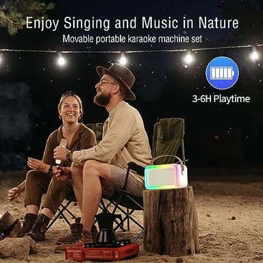 MEGUO Mini Karaoke Machine,Funny Toys Christmas Birthday Gifts for Kids Age 4-12 Girls,Boys,Adults, Karaoke Microphone Toys for 4,5,6,7,8,9,10,11,12+ Year Old Girls Boys (Beige 1 mic -Rainbow Lights) - Image 4