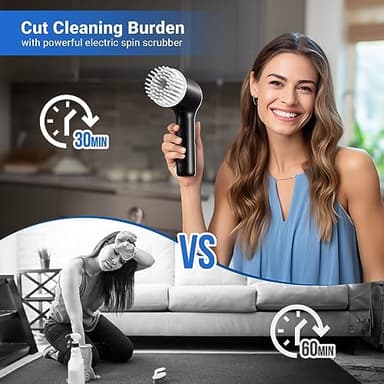 PUFTEM Electric Spin Scrubber, Cordless Shower Scrubber with Battery Level Display, 2 Speeds Electric Scrubber for Cleaning with 6 Replaceable Heads, Cleaning Brush for Bathroom/Sink/Window - Image 6