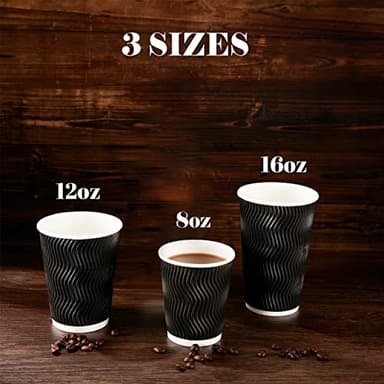 Lamosi 12 oz Disposable Coffee Cups - 120 Pack, Insulated Corrugated Paper Cups 12 oz, Kraft Ripple Wall Cups for Hot Beverage or Cold Drinks Office/Home/Party/Travel/Cafe (Black) - Image 6
