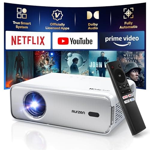 Aurzen EAZZE D1 Smart Projector with WiFi and Bluetooth, Netflix-Officially-Licensed, Auto Focus & Keystone, DoIby Audio, Zoom, Native 1080P Movie, Portable Outdoor Mini Projector, Silver - Image 1