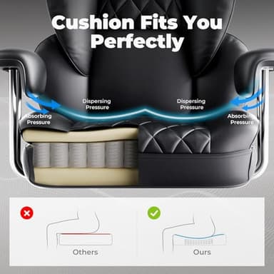 COMHOMA Big and Tall Office Chair, High Back Leather Gaming Chair with Footrest, Executive Ergonomic Office Chair with Pocket Spring Lumbar Support and with Outward Fixed Soft Armrests - Image 8