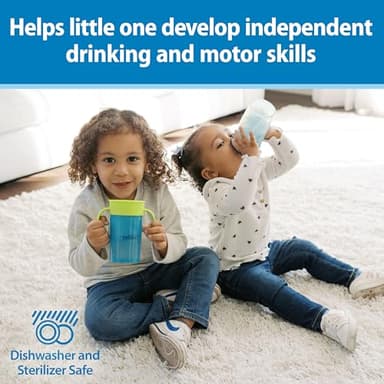 Dr. Brown's Milestones Straw to 360° Cup Set, Convertible Toddler Training Cup Set with Interchangeable Silicone Straw and 360 Degree Cup Lids, Blue Green, 10 oz/300 mL, BPA Free, 9m+, 2 Pack - Image 6