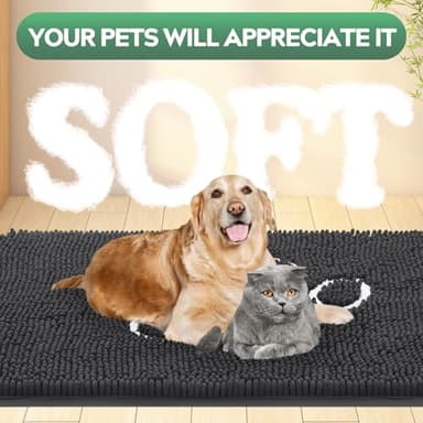 Dog Door Mat for Muddy Paws, Pet Rug Chenille Absorbent Outdoor Doormat 30"x 20", Non Slip Heavy Indoor Doormat Soft Front Inside Doormats for Entryway, Mud Paws, Patio,Dog Paw Dark Grey - Image 7