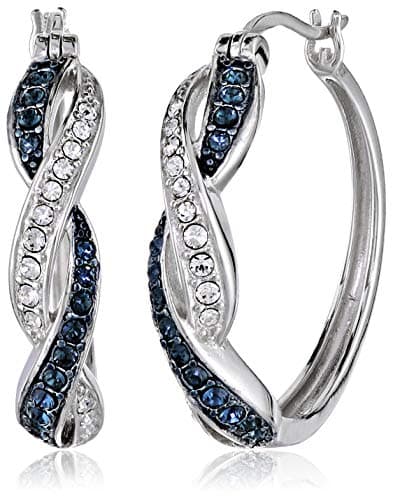 Amazon Essentials .925 Sterling Silver Rhodium Plated Crystal Twisted Hoop Earrings for Women, Hypoallergenic Nickel-Free, Lightweight Hoops with Click Post Closure - Image 1