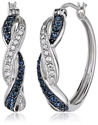 Amazon Essentials .925 Sterling Silver Rhodium Plated Crystal Twisted Hoop Earrings for Women, Hypoallergenic Nickel-Free, Lightweight Hoops with Click Post Closure - Image 1