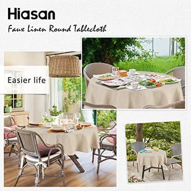 Hiasan Round Linen Tablecloth 90 Inch - Wrinkle and Stain Resistant Washable Polyester Fabric Table Cloth for Dining Room Kitchen Party, Beige - Image 6