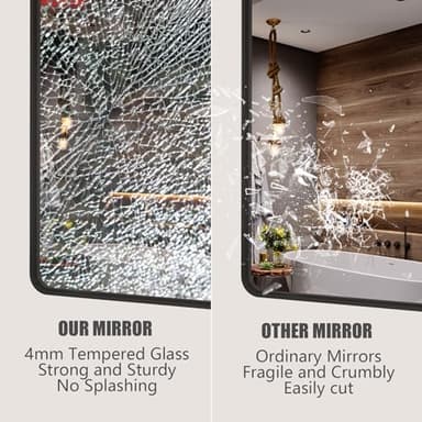 CHARMOR 24x30 Inch Black Metal Framed Bathrrom Mirror for Wall, Matte Black Rectabgle Mirror, Rounded Corner, Anti-Rust (Horizontal/Vertical) - Image 3