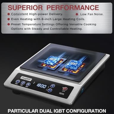 ChangBERT Induction Cooktop, Commercial Grade Portable Cooker, Large 8” Heating Coil, Premium Stainless Steel Countertop Burner with NSF Certified, 10 Hours Timer Powerful 1800W Professional Hot Plate - Image 4
